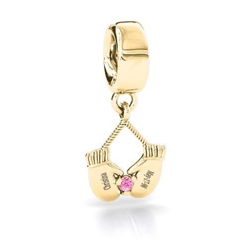 Smitten for Mittens Bracelet Charm – 10K Yellow Gold with Pink Tourmaline