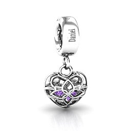Beautiful Blossom Caged Bracelet Charm in 925 Sterling Silver with Amethyst, Blue Sapphire, and Cubic Zirconia