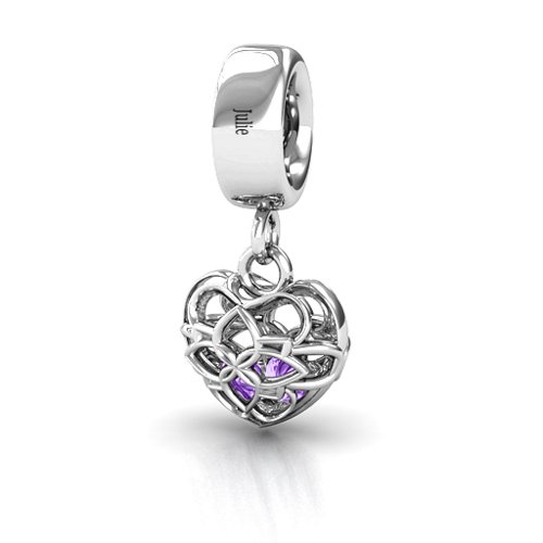 Beautiful Blossom Caged Bracelet Charm – Sterling Silver with Amethyst