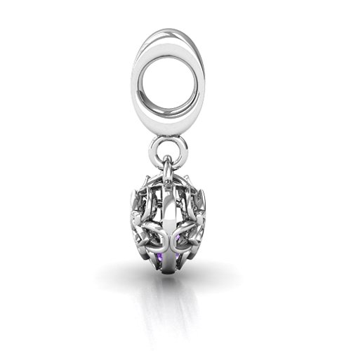 Beautiful Blossom Caged Bracelet Charm – Sterling Silver with Amethyst