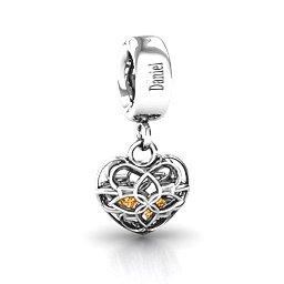 Beautiful Blossom Caged Bracelet Charm in 925 Sterling Silver with Citrine, Blue Sapphire, and Cubic Zirconia