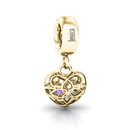 Beautiful Blossom Caged Bracelet Charm in 10K Solid Yellow Gold with Amethyst, Cubic Zirconia, and Blue Sapphire