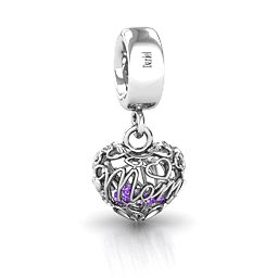 A Mother's Love Caged Bracelet Charm in 925 Sterling Silver with Amethyst, Pink Tourmaline, and Cubic Zirconia