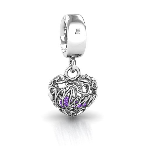 A Mother's Love Caged Bracelet Charm – Sterling Silver with Amethyst