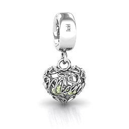 A Mother's Love Caged Bracelet Charm in 925 Sterling Silver with Peridot, Pink Tourmaline, and Cubic Zirconia