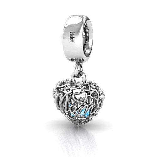 A Mother's Love Caged Bracelet Charm – Sterling Silver with Blue Topaz