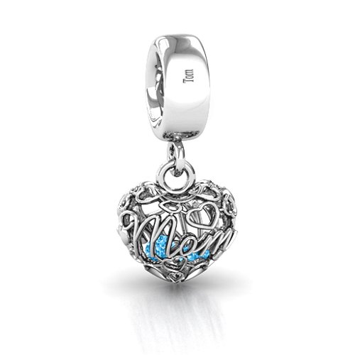 A Mother's Love Caged Bracelet Charm – Sterling Silver with Blue Topaz