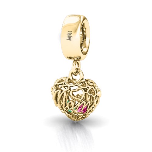 A Mother's Love Caged Bracelet Charm – 10K Yellow Gold with Emerald and Ruby