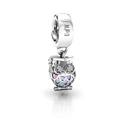 Scholarly Owl Caged Bracelet Charm – 10K Yellow Gold with Aquamarine, Amethyst, Pink Tourmaline, and Cubic Zirconia