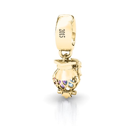 Scholarly Owl Caged Bracelet Charm – 10K Yellow Gold with Aquamarine, Amethyst, Pink Tourmaline, and Cubic Zirconia