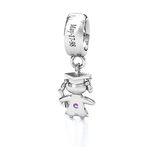 She Graduated! Bracelet Charm – Sterling Silver with Amethyst