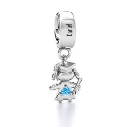 She Graduated! Bracelet Charm in 925 Sterling Silver with Blue Topaz