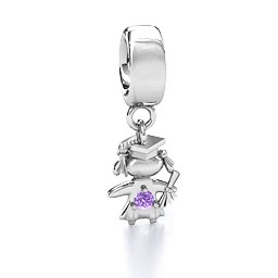 She Graduated! Bracelet Charm in 925 Sterling Silver with Amethyst