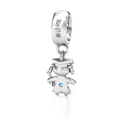 She Graduated! Bracelet Charm – Sterling Silver with Blue Topaz