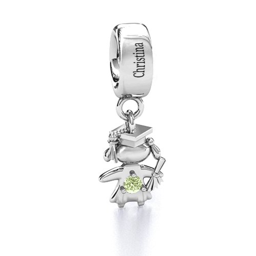 She Graduated! Bracelet Charm – Sterling Silver with Peridot
