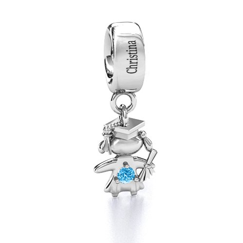She Graduated! Bracelet Charm – Sterling Silver with Blue Topaz