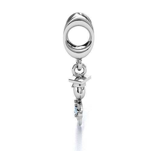 He Graduated! Bracelet Charm – Sterling Silver with Aquamarine
