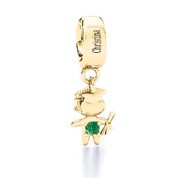 He Graduated! Bracelet Charm in 10K Solid Yellow Gold with Emerald