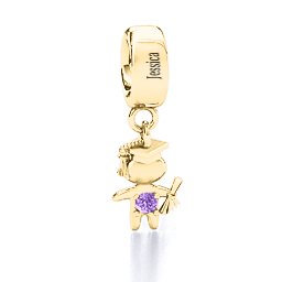 He Graduated! Bracelet Charm in 10K Solid Yellow Gold with Amethyst