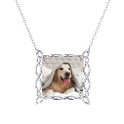 Square Infinity Photo Frame Necklace in 925 Sterling Silver with Emerald, Blue Topaz, and Amethyst