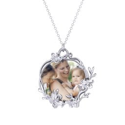 Round Cherry Blossom Photo Frame Necklace