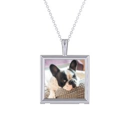 Classic Square Photo Frame Necklace in 925 Sterling Silver with Emerald, Blue Topaz, and Amethyst