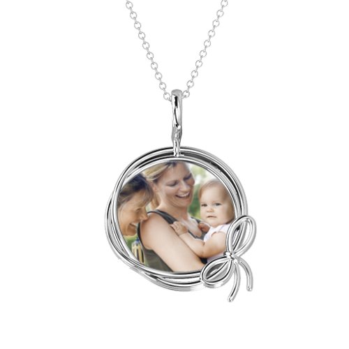 Ribbon And Bow Round Photo Frame Necklace