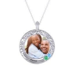 Round Engravable Filligree Photo Frame Necklace