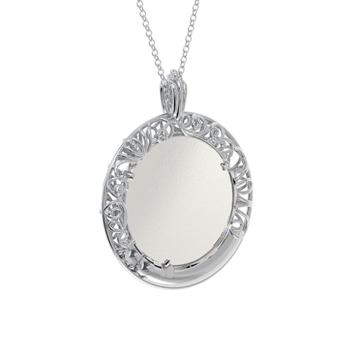 Round Engravable Filligree Photo Frame Necklace – Sterling Silver with Amethyst and Cubic Zirconia