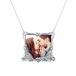 Fancy Square Photo Frame Necklace With Accents