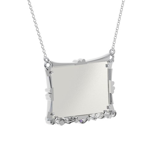 Fancy Rectangular Photo Frame Necklace With Accents – Sterling Silver with Amethyst Premium Zirconia