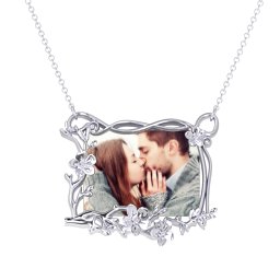 Rectangular Cherry Blossom Photo Frame Necklace