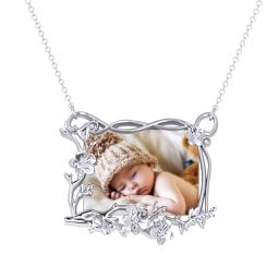 Rectangular Cherry Blossom Photo Frame Necklace