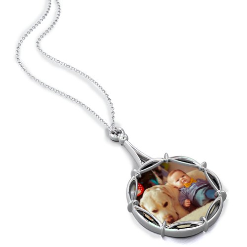 Modern Decorative Round Photo Frame Necklace – Sterling Silver
