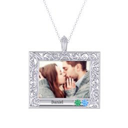 Rectangular Engravable Filligree Photo Frame Necklace