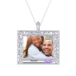Rectangular Engravable Filligree Photo Frame Necklace