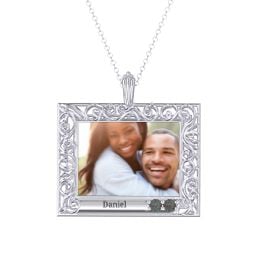 Rectangular Engravable Filligree Photo Frame Necklace