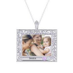 Rectangular Engravable Filligree Photo Frame Necklace