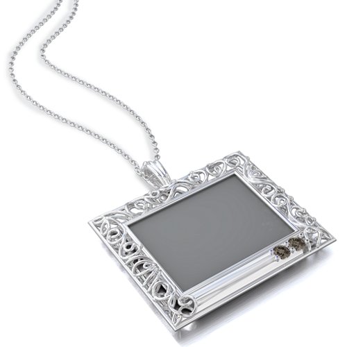 Rectangular Engravable Filligree Photo Frame Necklace
