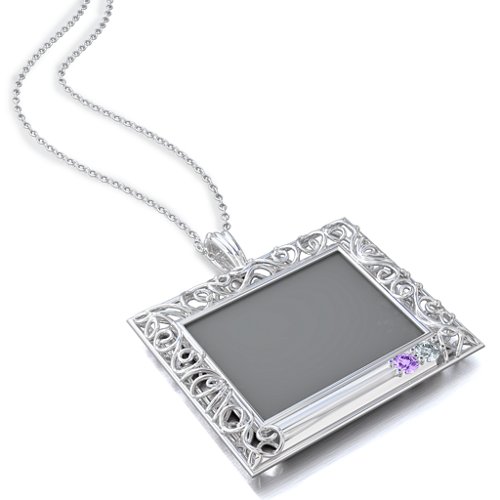 Rectangular Engravable Filligree Photo Frame Necklace