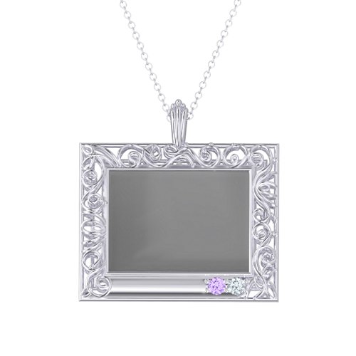 Rectangular Engravable Filligree Photo Frame Necklace