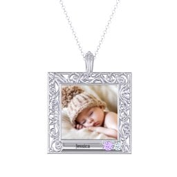 Square Engravable Filligree Photo Frame Necklace