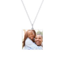 Square Frameless Photo Necklace in 925 Sterling Silver with Emerald, Blue Topaz, and Amethyst