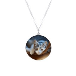 Round Frameless Photo Necklace in 925 Sterling Silver with Emerald, Blue Topaz, and Amethyst
