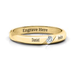 Women's Reveal Stone Grooved Ring in 10K Solid Yellow Gold with Cubic Zirconia