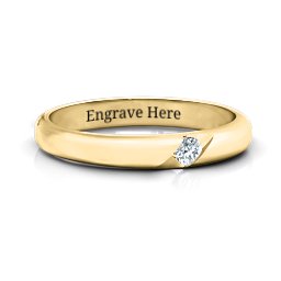 Women's Reveal Stone Grooved Ring in 14K Solid Yellow Gold with Cubic Zirconia