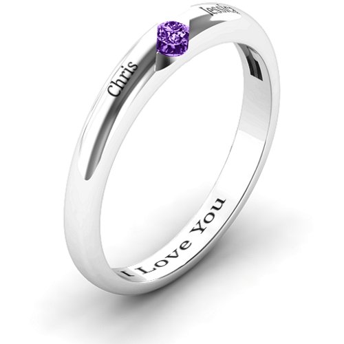 Women's Reveal Stone Grooved Ring – Sterling Silver with Amethyst