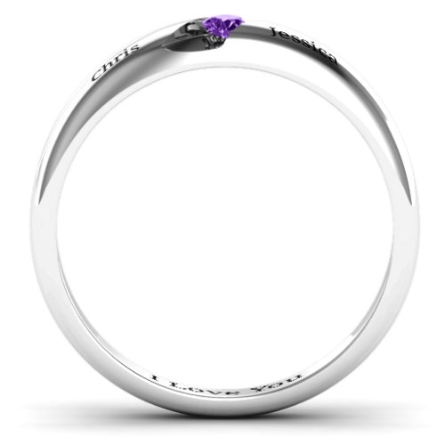 Women's Reveal Stone Grooved Ring – Sterling Silver with Amethyst