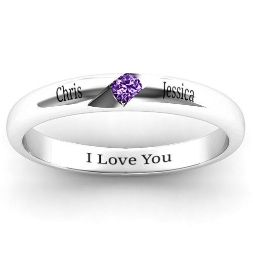 Women's Reveal Stone Grooved Ring – Sterling Silver with Amethyst