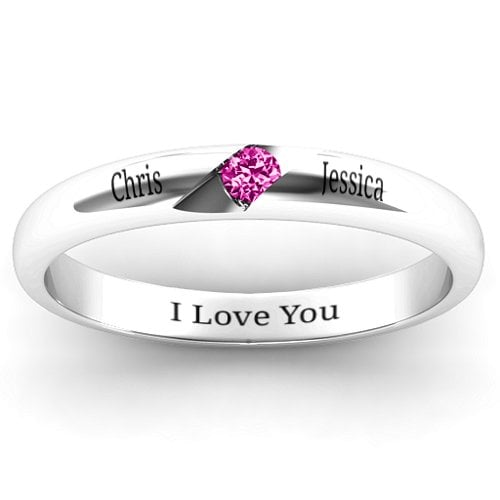 Women's Reveal Stone Grooved Ring – Sterling Silver with Pink Tourmaline